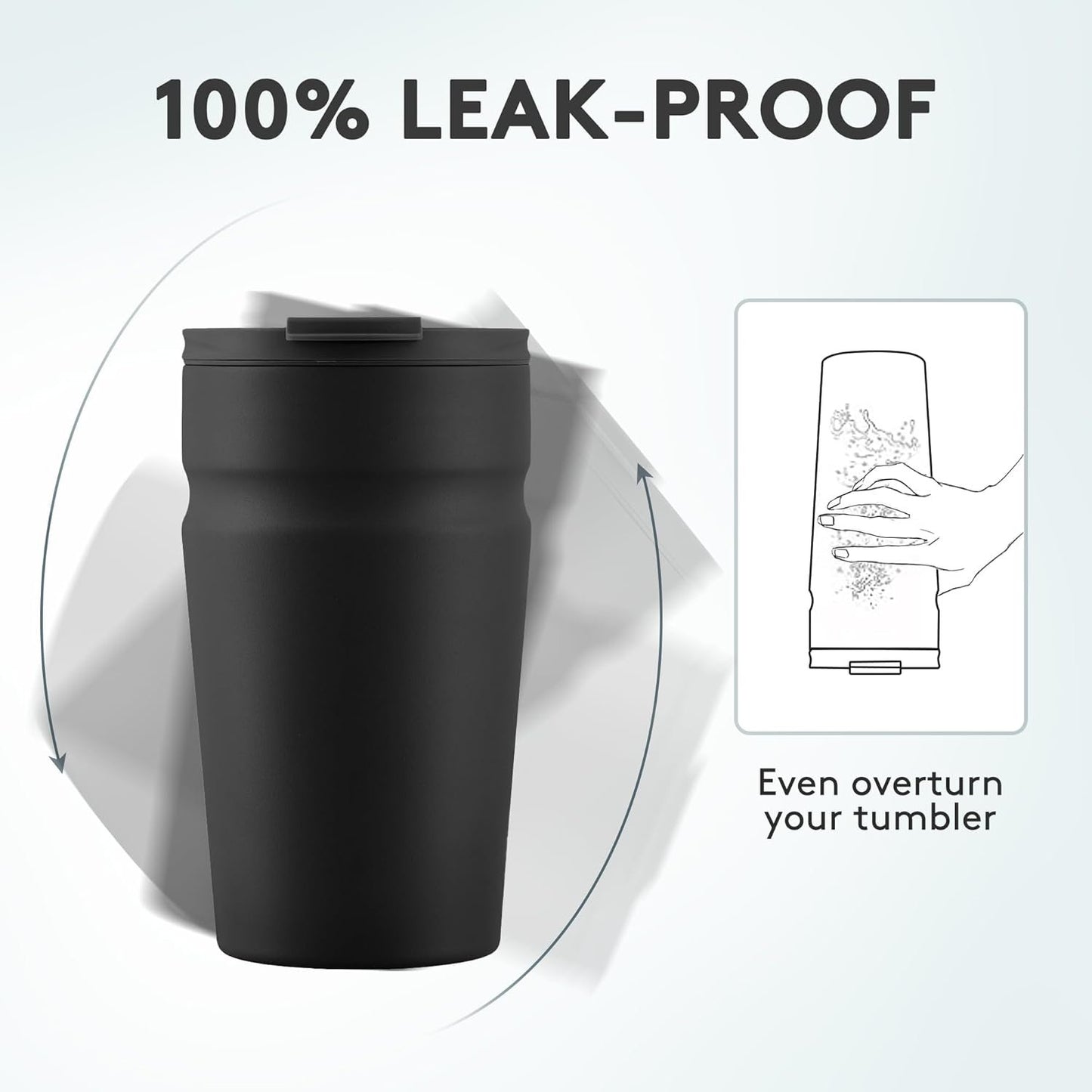 COKTIK 16oz Insulated Tumbler with Lid and Straw 2 Lids (Straw/Flip) Iced Coffee Cup Reusable Stainless Steel Travel Mug Water Bottle Cupholder Friendly for Women Men Her Him (Black)