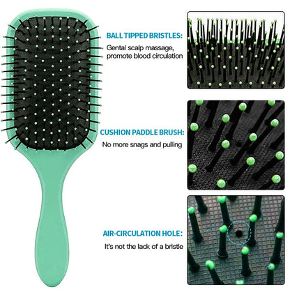 Aozzy 9Pcs Curly Hair Brush Set, Hair Brushes for Women, Round Brush for Blow Drying, Paddle Brush, Fit for Detangling Wet Long Thick Hair, Spray Bottle for Curly Wavy Hair, Family Daily Care（Green）