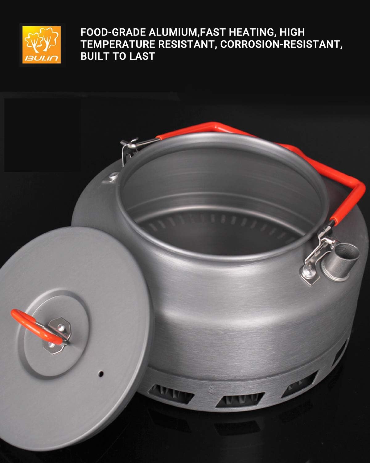Bulin 1.6L/2.2L Camping Kettle Aluminum Alloy Open Campfire Coffee Tea Pot Fast Heating Outdoor Gear for Boiling Water Ultralight Portable Hiking Picnic Travel