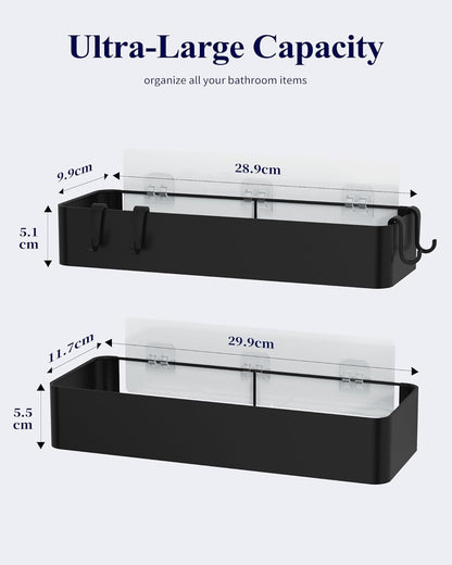 Kitsure Large Shower Caddy - 2 Pack Adhesive Shower Organizer, Drill-Free Shower Shelves for Inside Shower, Rustproof Bathroom Shelf Shower Shelf for Bathroom, Black