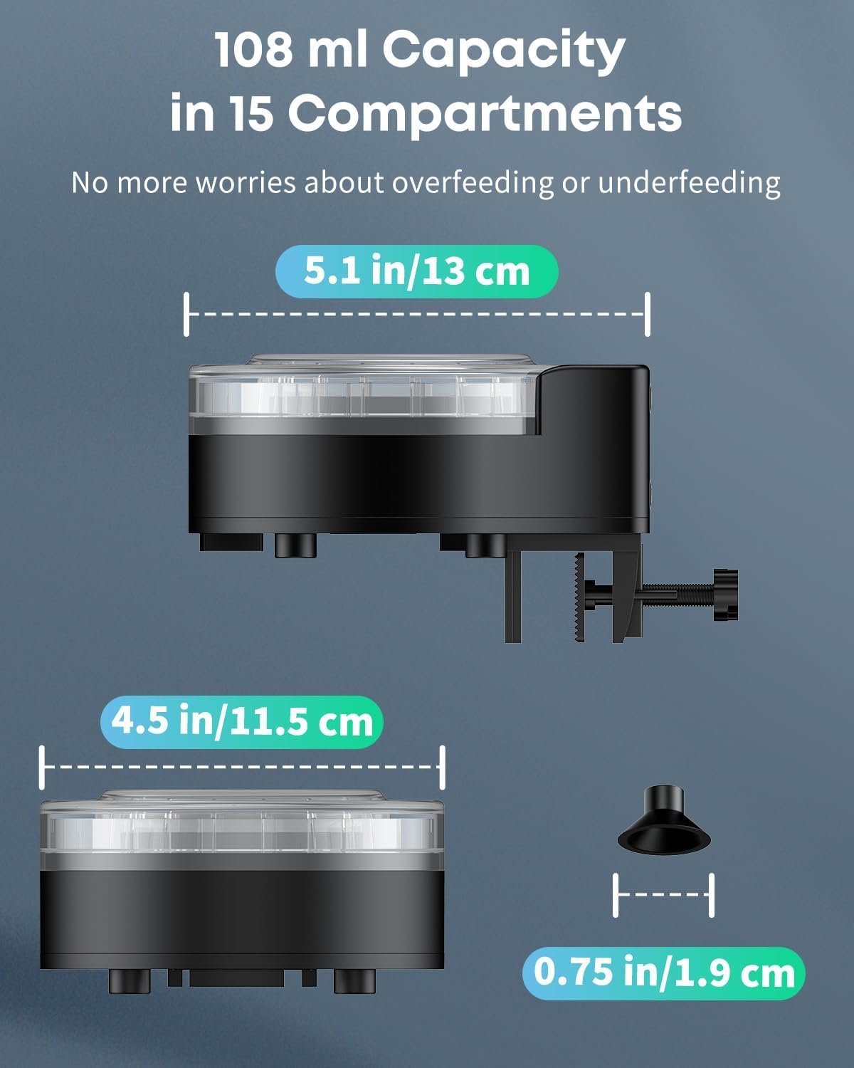 Pawfly Automatic Fish Feeder for Aquarium 108 ml Auto Vacation Timer Adjustable Food Dispenser for Powder Pellets and Granules, Battery Operated (Not Included)