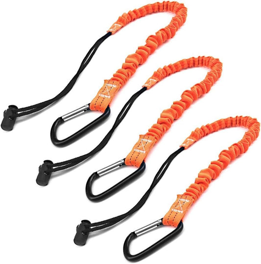 Tool Lanyard, Quick Release Shock Absorbing Safety Lanyard Retractable Bungee Cord with Carabiner Clip and Adjustable Loop End, 15 Ib Working Limit Fall Protection Equipment (3 Pack)