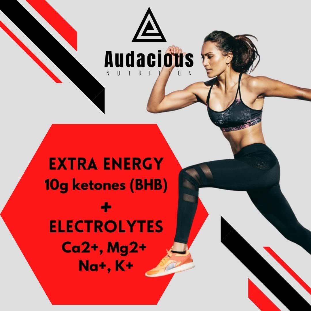 Audacious Nutrition KetoStart+ | Exogenous Ketones Powder with Electrolytes for Energy, Strength & Focus | Caffeinated | Raspberry Lemonade Flavored Electrolyte Powder (10 pa