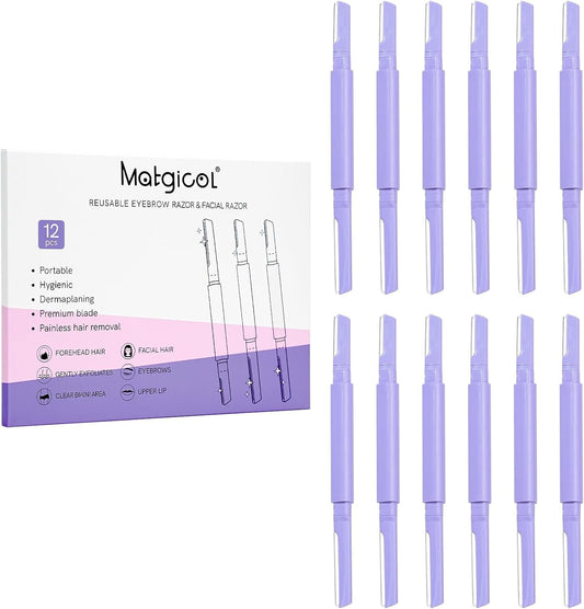 Dermaplane Razor for Women Face & Eyebrow - Dermaplaning Tool for Peach Fuzz Facial Hair Removal,High Precision Blade for Smooth Skin (Purple, 12 Count)