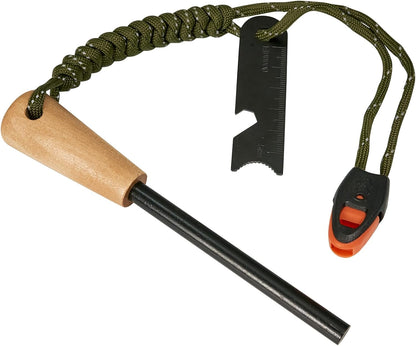 Fire Starter Survival Tool, 5/16" Ferro Rod 2 Pack with Paracord Lanyard, Multi-Tool Striker and Wooden Handle, Flint and Steel Fire Starter Kit for Your Hiking, Backpacking and Camping Essentials
