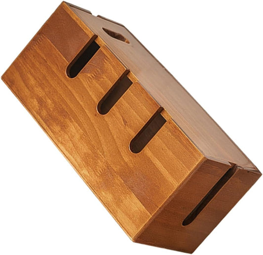 AKOOSY Cable Management Box Vintage Wooden Cord Organizer with Cover for Power Strips and Cables Capacity Desktop Storage for Tidy Workspaces and Easy Access