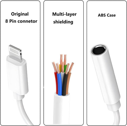 2Pack Apple MFi Certified iPhone Lightning to 3.5mm Headphone Jack Adapter Dongle Apple Wired Headphone Jack Aux Audio Dongle Adapter Compatible for iPhone 14 13 12 11 XS XR X 8 7 Support All iOS