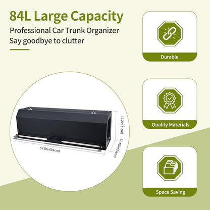 XCF Car Trunk Organizer for 2022-2023 Tesla Model Y (5-Seater), Leather Trunk Organizer with Lid and Push-pull Handle Large Suv Storage Organizer (Black, 37.01 x 11.42 x 12.2in)