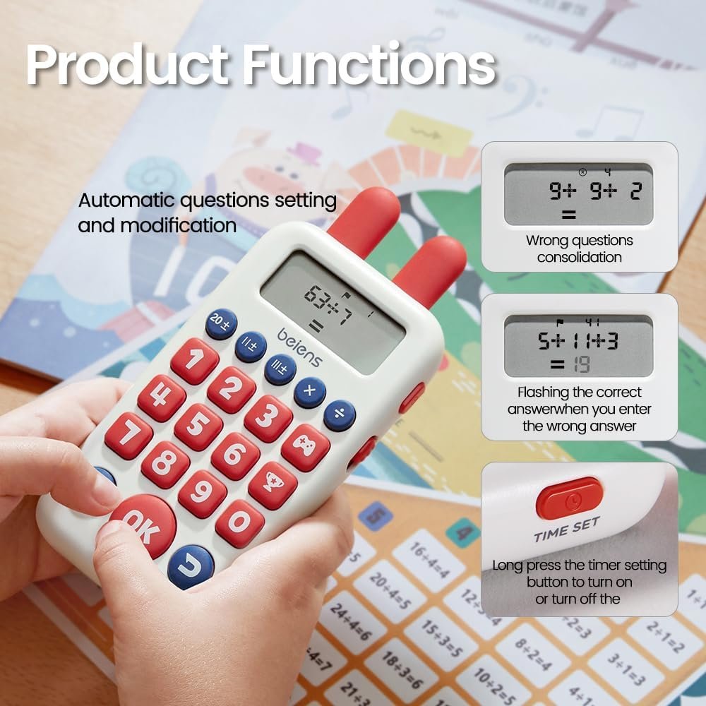 beiens Learning Toys for 4+ Year olds, Math Games, Educational Toys for Addition, Subtraction, Division and Multiplication Game, Electronic Math Flash Cards
