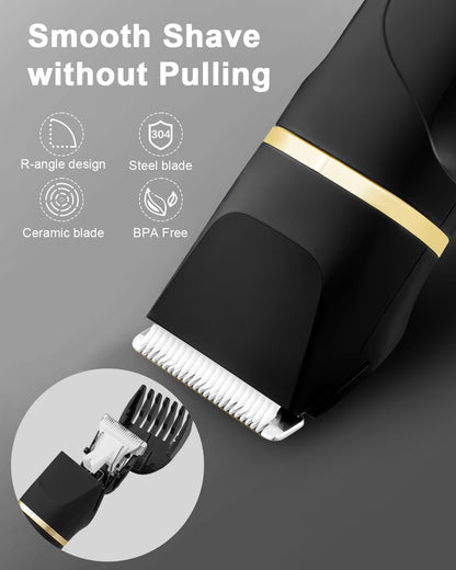 Body Hair Trimmer Men Painless Body Groomer & Ball Trimmer,3 in 1 Pubic Hair Trimmer for Men,USB Recharge Dock,Replaceable Ceramic Blade Heads,IPX7,Mens Grooming Kits,Black