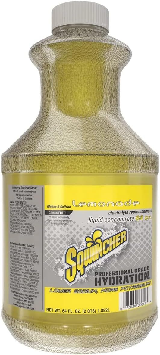 Sqwincher Liquid Concentrate, Yields 5-Gallon, "No Stir Formula", Lemonade, 64-Ounce