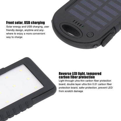 GRCFUMO 5000mAh Solar Power Bank, Solar Charging Powerbank, Portable Power Bank, External Battery Power Bank with 12LED Flashlight for Outdoor Camping Fishing Black