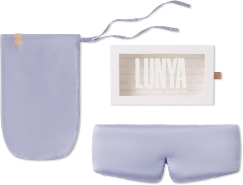 Lunya Sleep Mask with Box - Washable Silk Sleeping Mask and Headband for Beauty Routines - Thermoregulating Comfort - Periwinkle Eve - Small