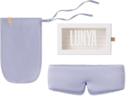 Lunya Sleep Mask with Box - Washable Silk Sleeping Mask and Headband for Beauty Routines - Thermoregulating Comfort - Periwinkle Eve - Small