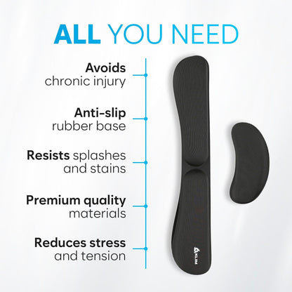 Keyboard Wrist Rest, Wrist Rest for Computer Keyboard, Memory Foam, Wrist Support, Ergonomic Design for Typing Pain Relief, 2 Pieces Mouse & Keyboard Set, Mouse Wrist Rest, Stain Resistant, Black