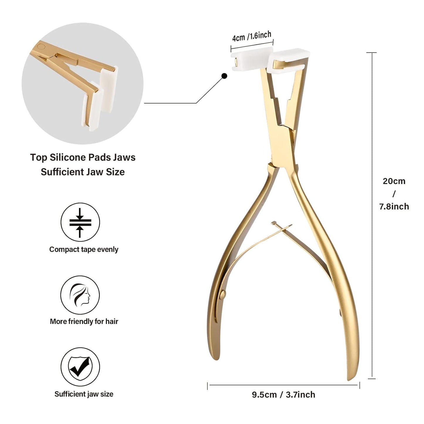 Gomake Tape in Hair Extension Tools Kit with Flat Surface Stainless Steel Tape in Hair Extensions Sealing Clamp Plier,Tape Remover Scraper Tool,Hair Clips, Human Hair Extensions Styling Tools-Gold