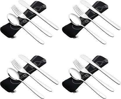 Nihenok 12 Pieces Stainless Steel Portable Flatware Set with Black Case, Travel Camping Stainless Steel Cutlery Utensils Set