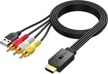 AUTOUTLET RCA to HDMI Converter with Aspect Ratio Switch (4:3/16:9), 1080P/720P Mini AV to HDMI Adapter with Built-in 150cm Cable for VCR, VHS, DVD