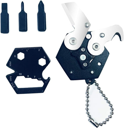 Multitool Card Key Chain - Hexagonal Kit with Micro Screw Driver Set, Allen Wrench, Rope Cutter, Knife, Ruler,Bottle Opener, Mini Folding EDC Tools for Outdoor Survival Camping Hiking Simple Repair