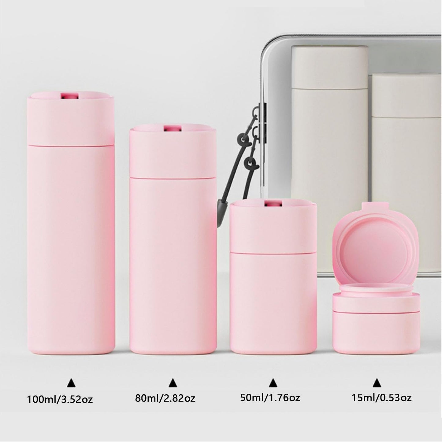 Shengsenfu Bottles for Toiletries, 5 Pack Travel Size Containers Silicone Travel Bottles Set with Clear Zipper Toiletry Bag, Leakproof Refillable Squeeze Containers for Shampoo (White)