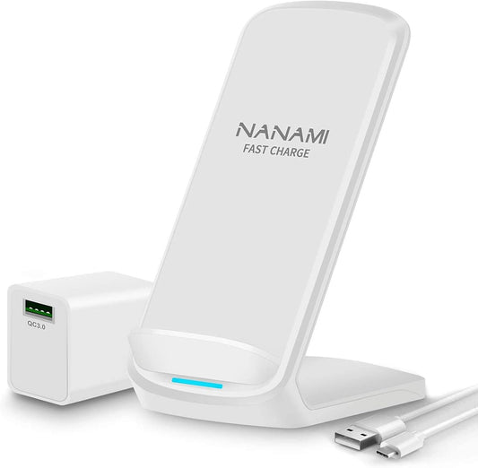 NANAMI Fast Wireless Charger,Qi Wireless Charging Stand with Wall Charger for iPhone 16/15 Pro Max/14/13/12/11/XR/XS Max/8,10W for Samsung Galaxy S25/S24 Ultra/S23/S22/S21 Plus/S20 fe/S10/S9,Pixel 9/6