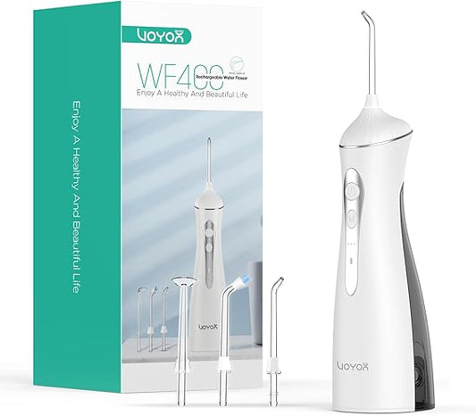 Water Dental Flosser for Teeth Cordless, Rechargeable Electric Flosser for Teeth Cleaning and Flossing, Portable Oral Irrigator 3 Modes & IPX7 Waterproof for Travel Home WF400 (Grey)