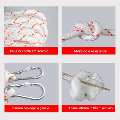 Escape Safety Rope, Steel Wire Core Cord Survival Rope, 0.31 x 0.39 x 0.47 inches Multifunctional Compact Double Hook Design Portable Rescue Tool, for Hiking, Camping, Construction