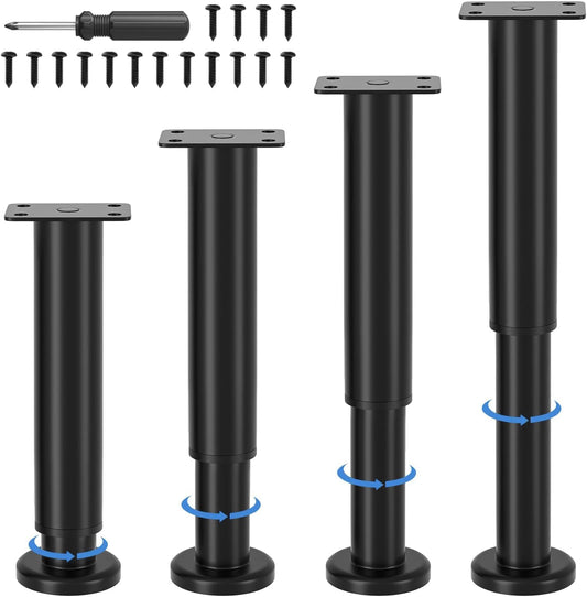 VETIN 4 Pieces Furniture Legs, Furniture Feet Adjustable Height 18-32 cm, Black Metal Support Feet, Furniture Legs for TV Cabinet, Bed, Sofa, Bedside, Bathroom, Cabinet