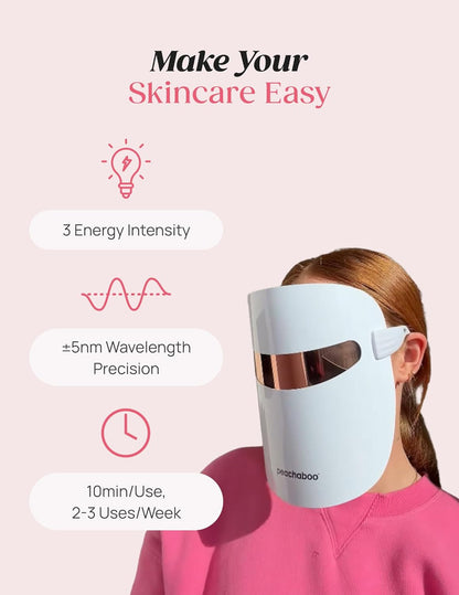 Peachaboo Red Light Therapy Mask: LED Face Mask 3 Modes Red and Blue Light Facial Treatment Beauty Machine Anti Aging Rechargeable Skincare Device for Acne Wrinkles Removal Portable for Home Skin Care