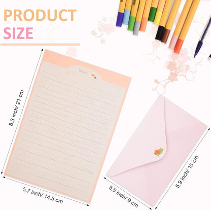 Laumoi 180 Pcs Papers and Envelopes Set - 60 Envelopes, 120 Lined Writing Paper, 96 Colorful Round Dot Stickers, 10 Designs (Vibrant)