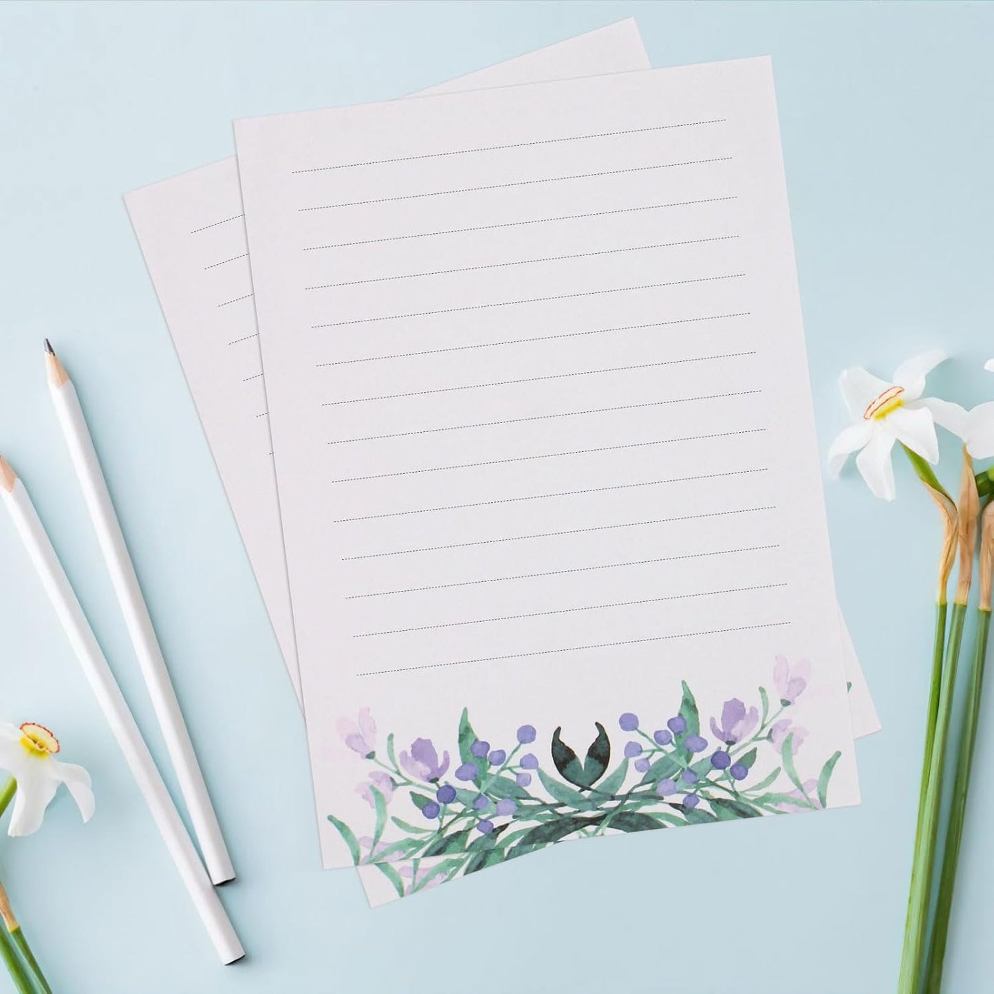 KSIWRE 36 PCS Writing Paper and Envelopes Set,Warm Floral Themed Stationary Set for Wedding Invitations Wishes,24 Lined Stationery Paper with 12 Envelops