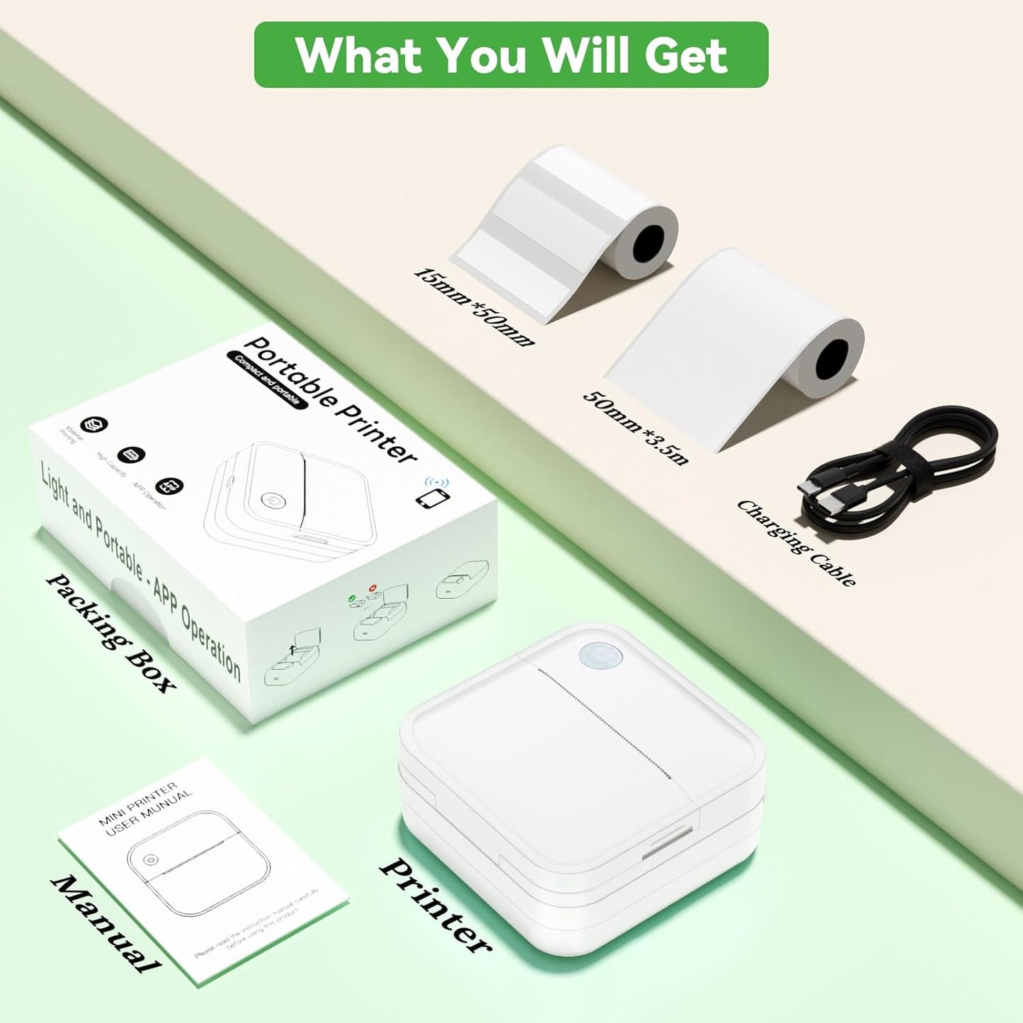 Label Maker Machine with Tape - Mini Sticker Printer Bluetooth Label Printer for Home Office Organization, Portable Thermal Sticker Maker Print Pod with Multiple Templates for Phone(White)