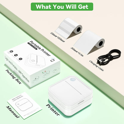 Label Maker Machine with Tape - Mini Sticker Printer Bluetooth Label Printer for Home Office Organization, Portable Thermal Sticker Maker Print Pod with Multiple Templates for Phone(White)