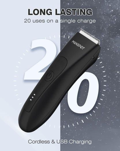 MANSPOT Manscape Groin Hair Trimmer for Men, Electric Ball Trimmer/Shaver, Replaceable Ceramic Blade Heads, Waterproof Wet/Dry Groin & Body Shaver Groomer,90 Minutes Shaving After Fully Charged