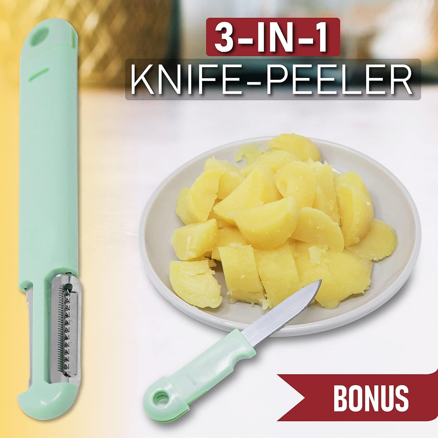 Cook Army Potato Ricer Stainless Steel - Professional 15 Oz Potato Masher Kitchen Tool with 3 Interchangeable Discs, & 3 in-1 Veggie Potato Peeler Gadget. Make Perfect Mashed Potatoes Every Time