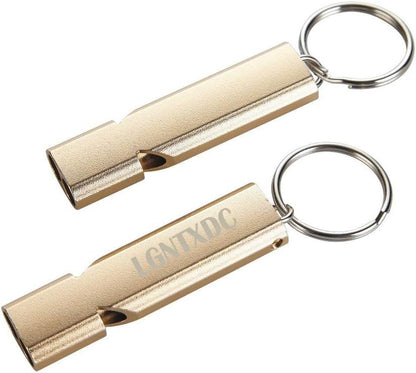 LGNTXDC 2 Pack Emergency Whistles, High Pitch Double Tubes Survival Safety Whistle with Keychain for Women Men Outdoor Camping Hiking Hunting Fishing Boating