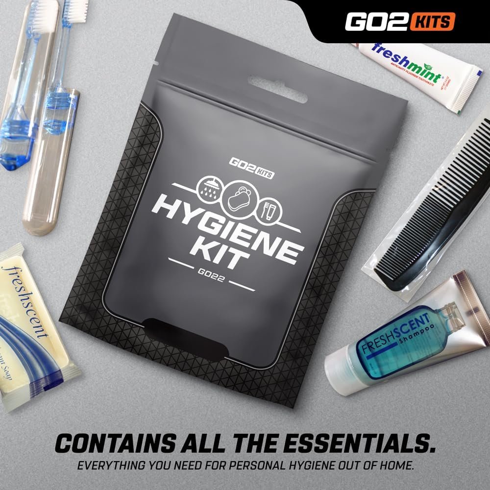 Go2Kits Travel Toiletry Kit, Hygiene Kit for Travel, Business & Charity with Reusable Toothbrush, Bath Soap & Other Essential Toiletries, 1-Pack
