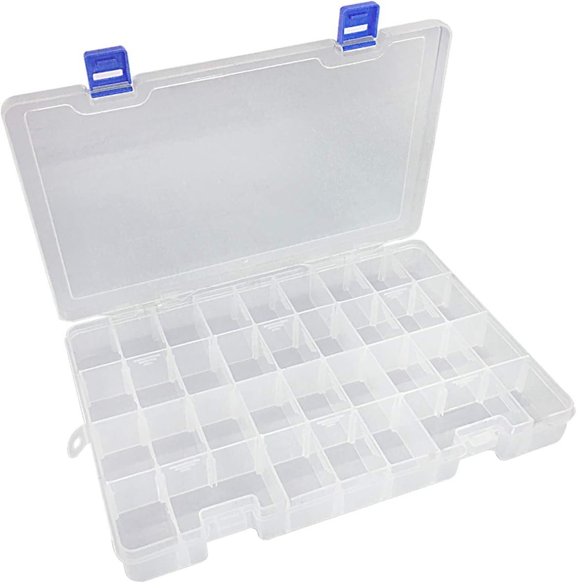 Qualsen Plastic Organizer Container Storage Box Adjustable Divider Removable Grid Compartment Big Clear Slot Box (34 Grid x 1, White)