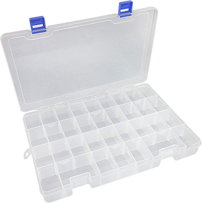 Qualsen Plastic Organizer Container Storage Box Adjustable Divider Removable Grid Compartment Big Clear Slot Box (34 Grid x 1, White)