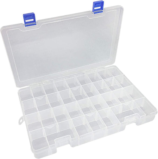 Qualsen Plastic Organizer Container Storage Box Adjustable Divider Removable Grid Compartment Big Clear Slot Box (34 Grid x 1, White)
