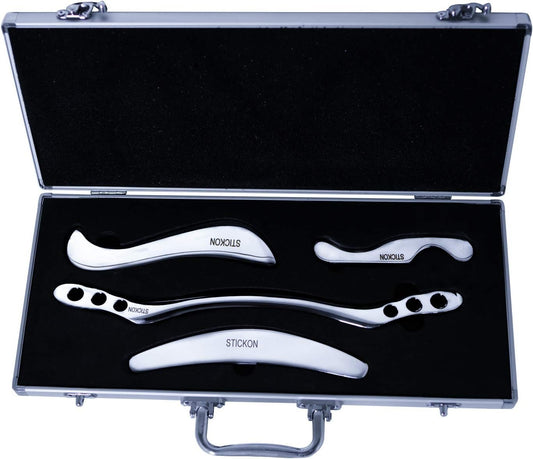 Stainless Steel Gua Sha Set 4pcs Scraping Massage Tool IASTM tools for Soft Tissue Therapy and Reduce Back, Legs, Arms,Neck,Shoulder Muscle Pain(A)
