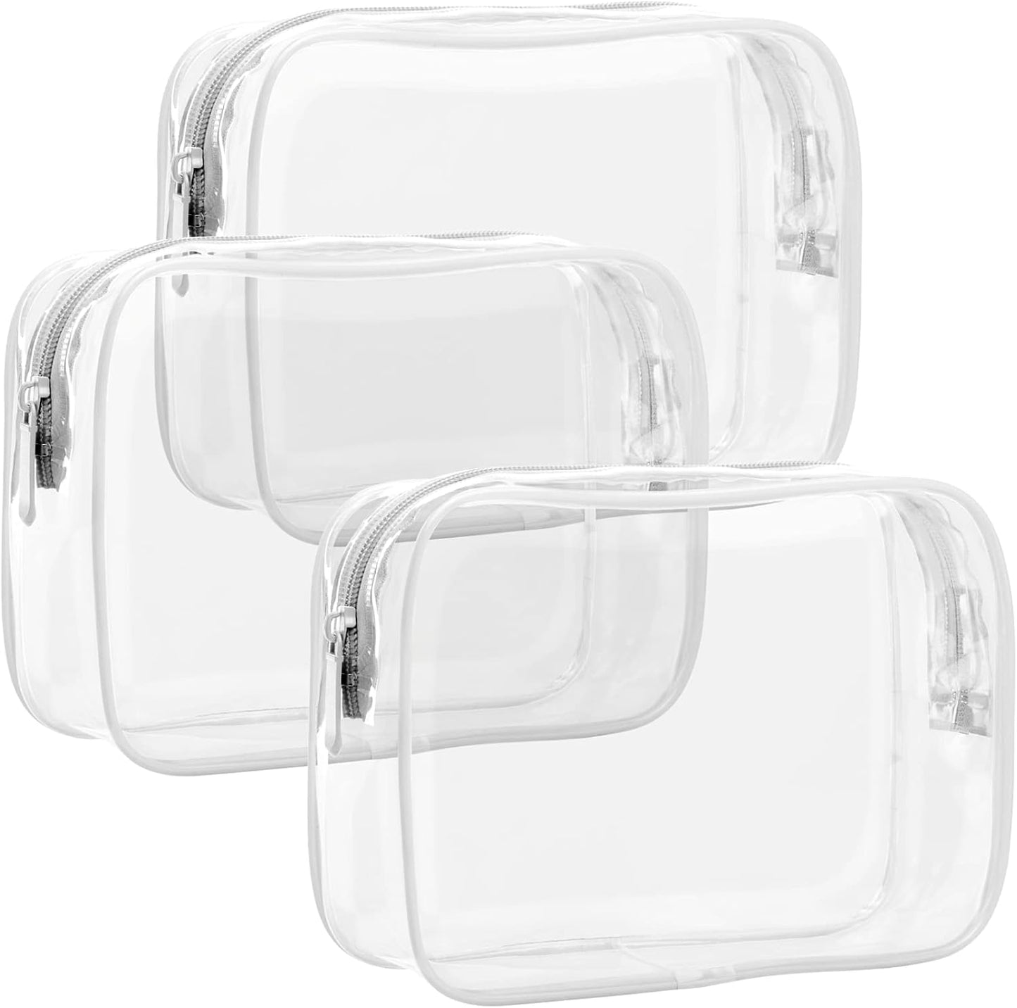 3 Pack Clear Toiletry Bags Clear Makeup Cosmetic Bags for Women Men, Travel Bag, PVC Makeup Bag, Portable Outdoor Multifunctional Storage Bag, Waterproof Transparent toiletries Bag (White, One Size)