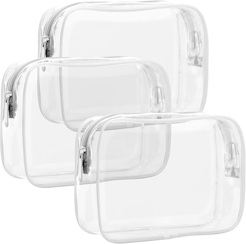 3 Pack Clear Toiletry Bags Clear Makeup Cosmetic Bags for Women Men, Travel Bag, PVC Makeup Bag, Portable Outdoor Multifunctional Storage Bag, Waterproof Transparent toiletries Bag (White, One Size)