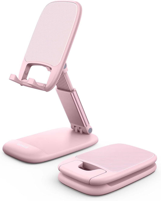 Lamicall Pink Phone Stand, Pink Desk Accessories - Rose Gold Pink Office Cell Phone Holder, for Desks, Desktop, Office Desk Accessories, Decor for Women, for iPhone, 4-8'' Phone
