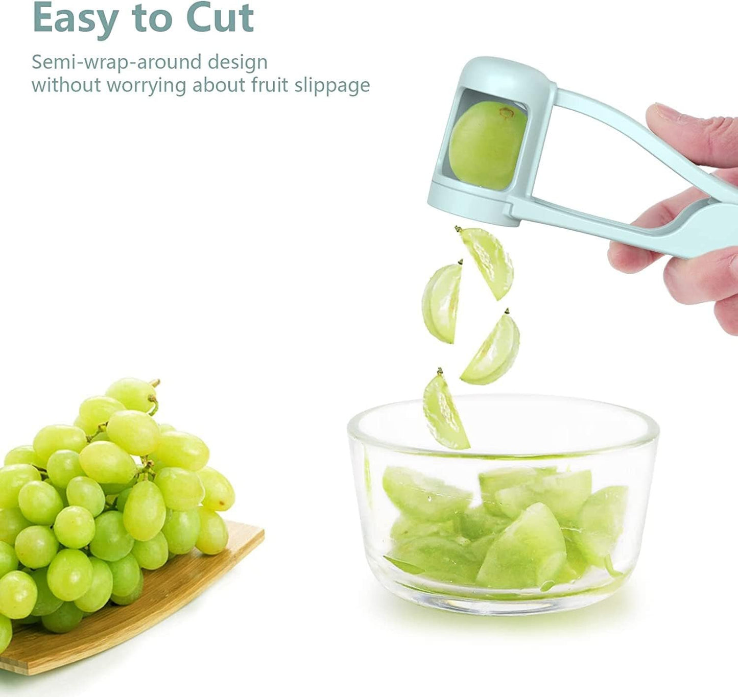 WhiteRhino Grape Cutter/Slicer for Toddlers Baby,Grape Cherry Tomato Strawberry Cutter Quarter Fruit Slicer Tool for Vegetable Fruit Salad Cake Decoration,Stainless Steel Kitchen Gadget (Blue)