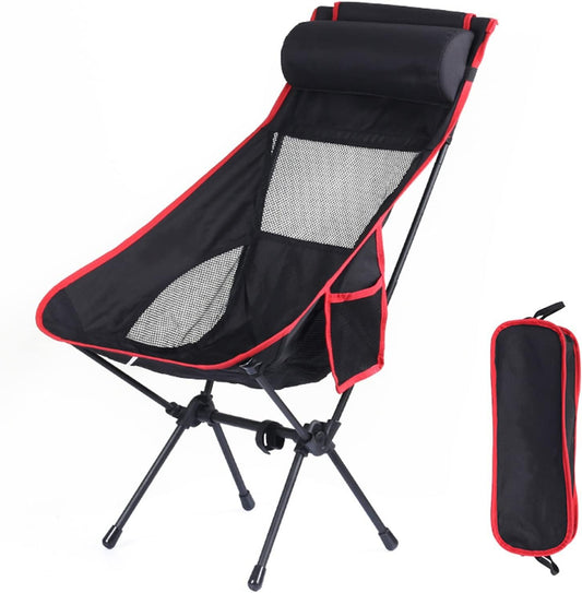 Petgin High Back Folding Camping Chair with Removable Pillow, Side Pocket,Heavy Duty for Hiking, Outdoor Camp, Backpacking, Festival, Travel, Beach, Picnic, Fishing