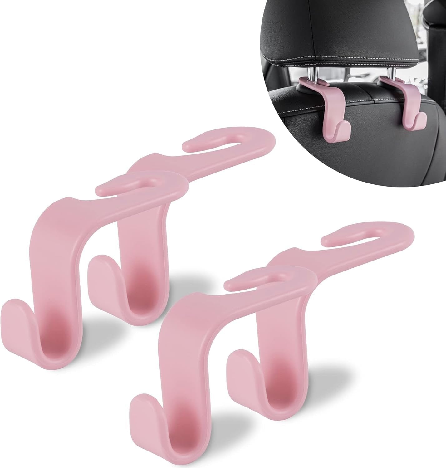 alpmosn Car Hook for Purses and Bags, Car Seat Headrest Hook 4 Pack Hanger Storage Organizer Interior Accessories for Purse Coats Umbrellas Grocery Bags Handbag(Light Pink)