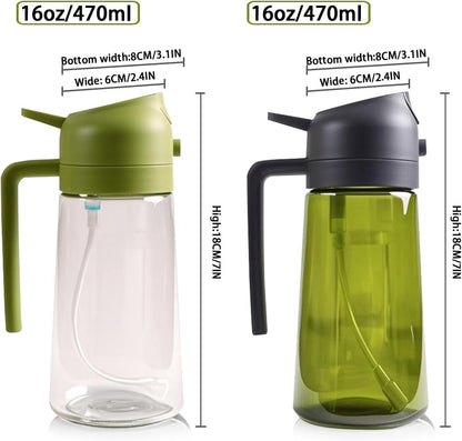 Blocking Light Dark Olive Oil Spray and Pour Bottle for Cooking 16oz/470ml Oil Dispenser for Kitchen 2in1 Dark Green Glass Kitchen Tools & Gadgets for Air Fryer, BBQ