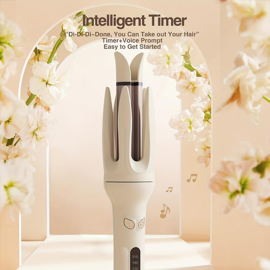 Automatic Curling Iron-Hair Curler Automatic Rotating Wand-Four Speed Temperature Adjustment,-Diameter 28mm- Comes with 1 Small Comb and 2 Hair Clips, Yellow