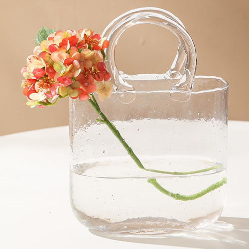 DZGUAI glass bag vase, purse vase with fish bowl, Handbag Shape flower vase - for Home Décor, enterpiece,Office, Garde (transparent)